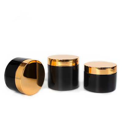 広いMouth PET Round プラスチック Canisters 100ml Black Cosmetic Jars With Gold Lid
